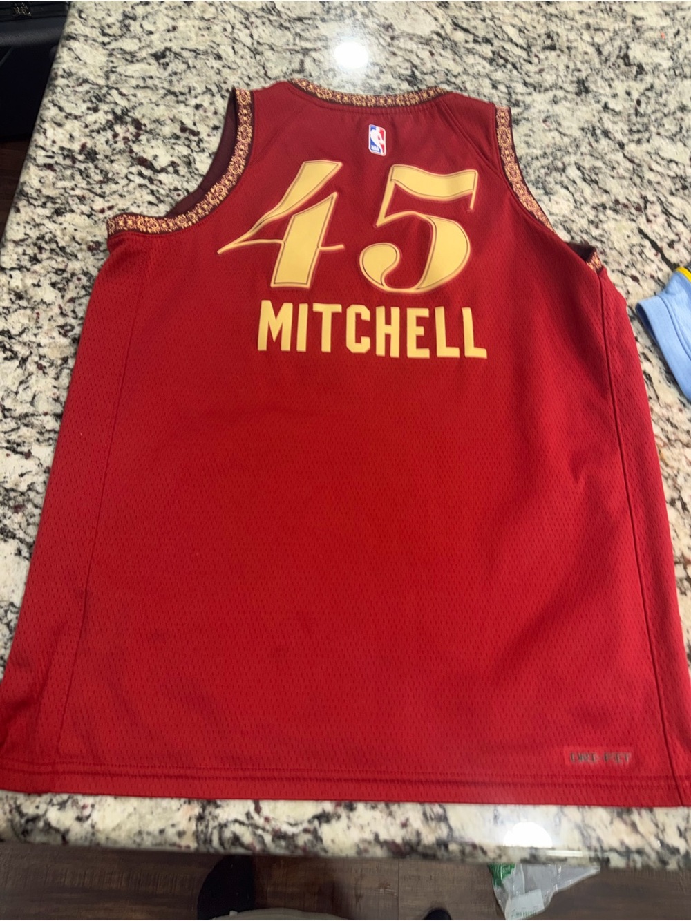 Nike Red Basketball Jersey with Gold 45 Mitchell